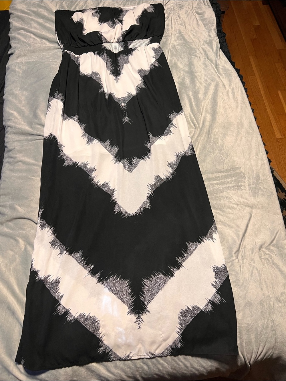 Black and White Strapless Maxi Dress with Chevron Detail
